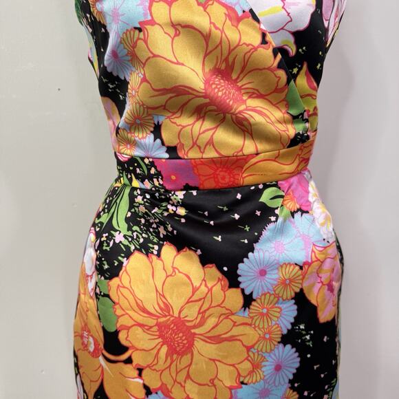 Richard Quinn Floral Print Midi Dress UK 8 US 4 AW18 Black Multicolor Satin NWT - Picture 3 of 13